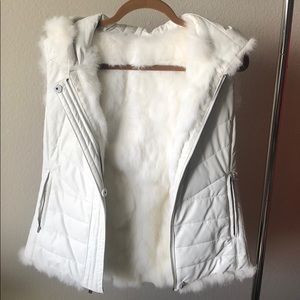BCBG white rabbit fur vest